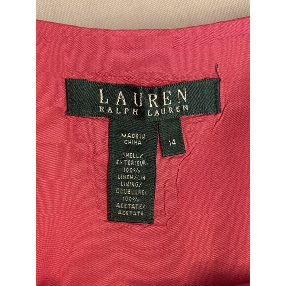 LAUREN RALPH LAUREN Fit & Flare Pink Linen Skirt Women 14 Zip Lined Knee Length - Picture 3 of 11